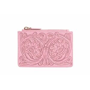 Myra Bloom on the Range Pink Floral Leather Tooled Wallet Card Holder S-11366